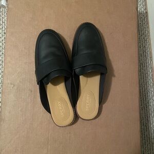 Sperry Black Leather Mules